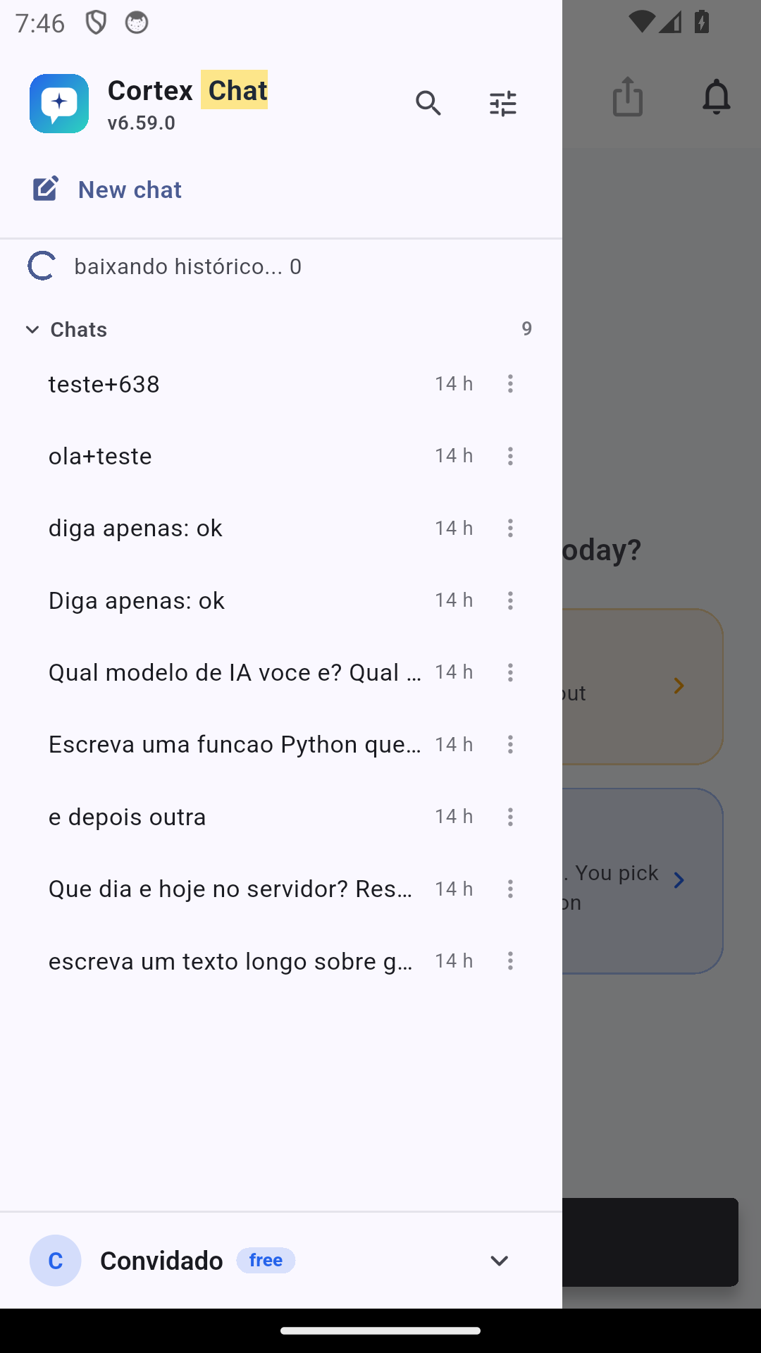 Histórico do Cortex no Android