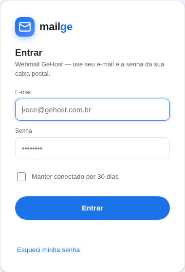 Tela de acesso do MailGe