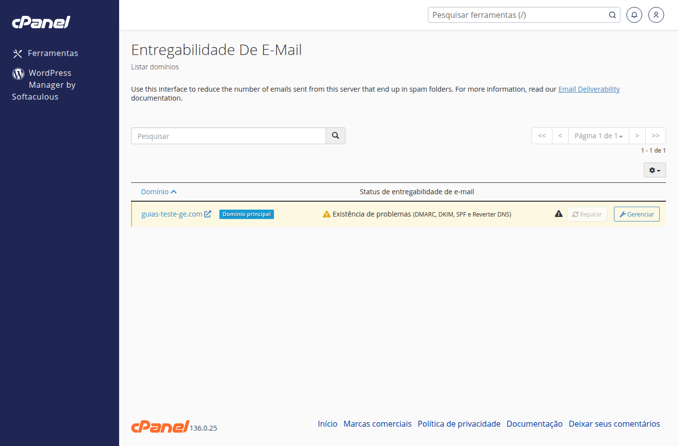 Lista de domínios em Entregabilidade de e-mail