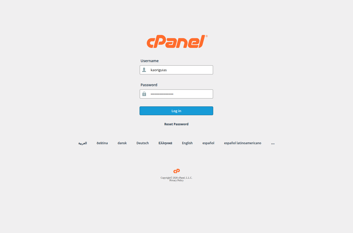 Tela de login preenchida