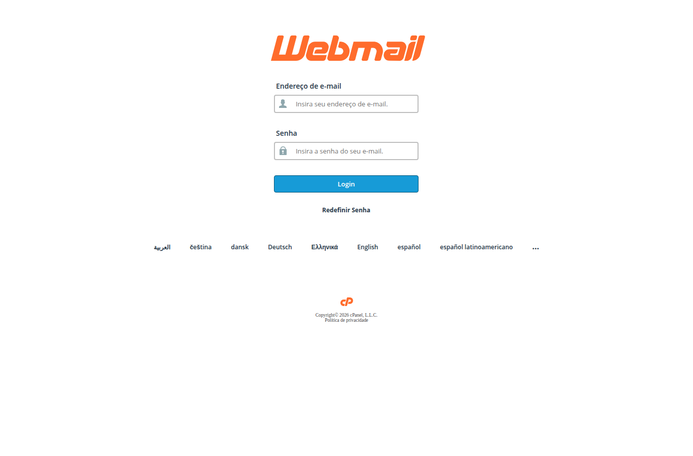 Tela de login do webmail