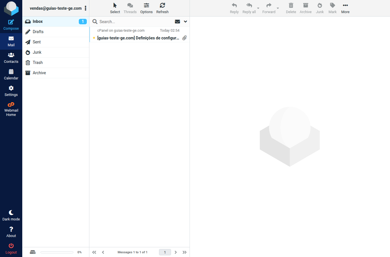 Caixa de entrada do webmail Roundcube