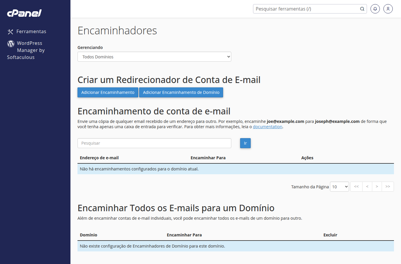 Página de Encaminhadores com o botão Adicionar